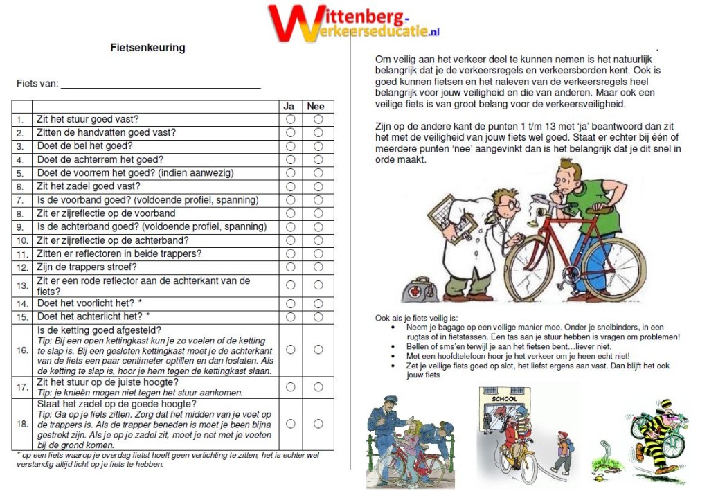 Fietsenkeuring controlekaart