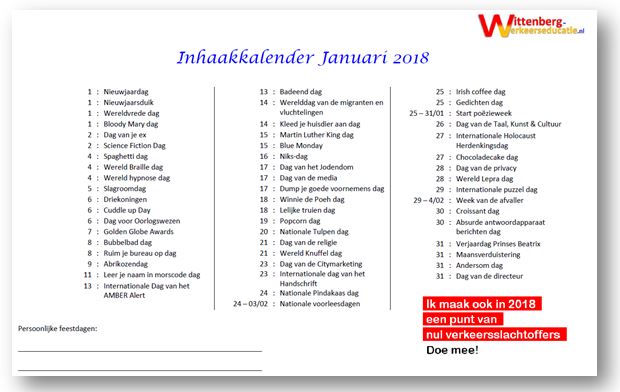 Inhaakkalender 2018